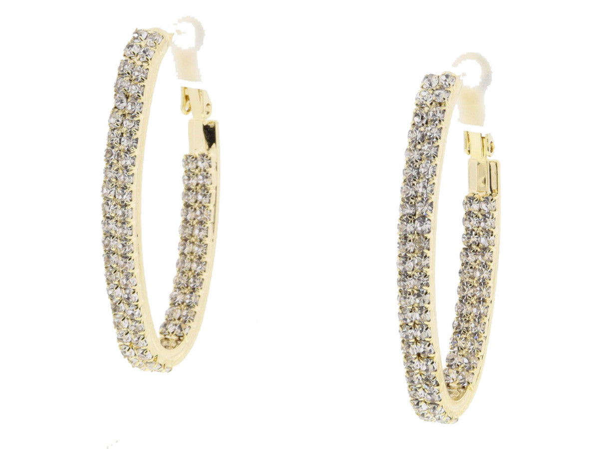 JM Crystal Pave Long Oval Hoop Earrings