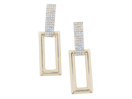 JM Long Crystal Pave Rectangle Earrings