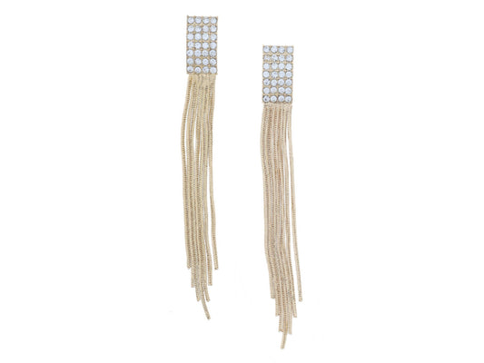 JM Crystal Pave Rectangle Post with Gold Fringe Earrings