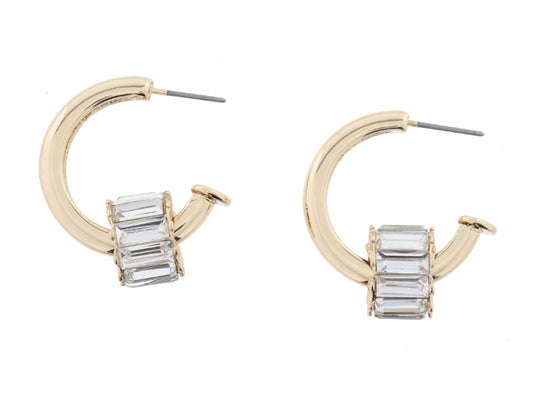 JM Gold Hoop with Baguette Crystal Ring Earrings