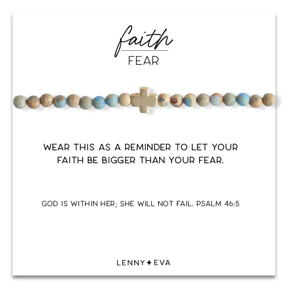 Faith Over Fear Cross Bracelet - Blue Jasper
