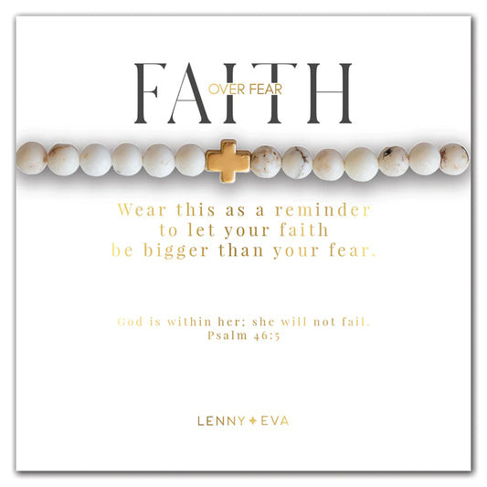 Faith Over Fear Cross Bracelet - Howlite Limited Edition