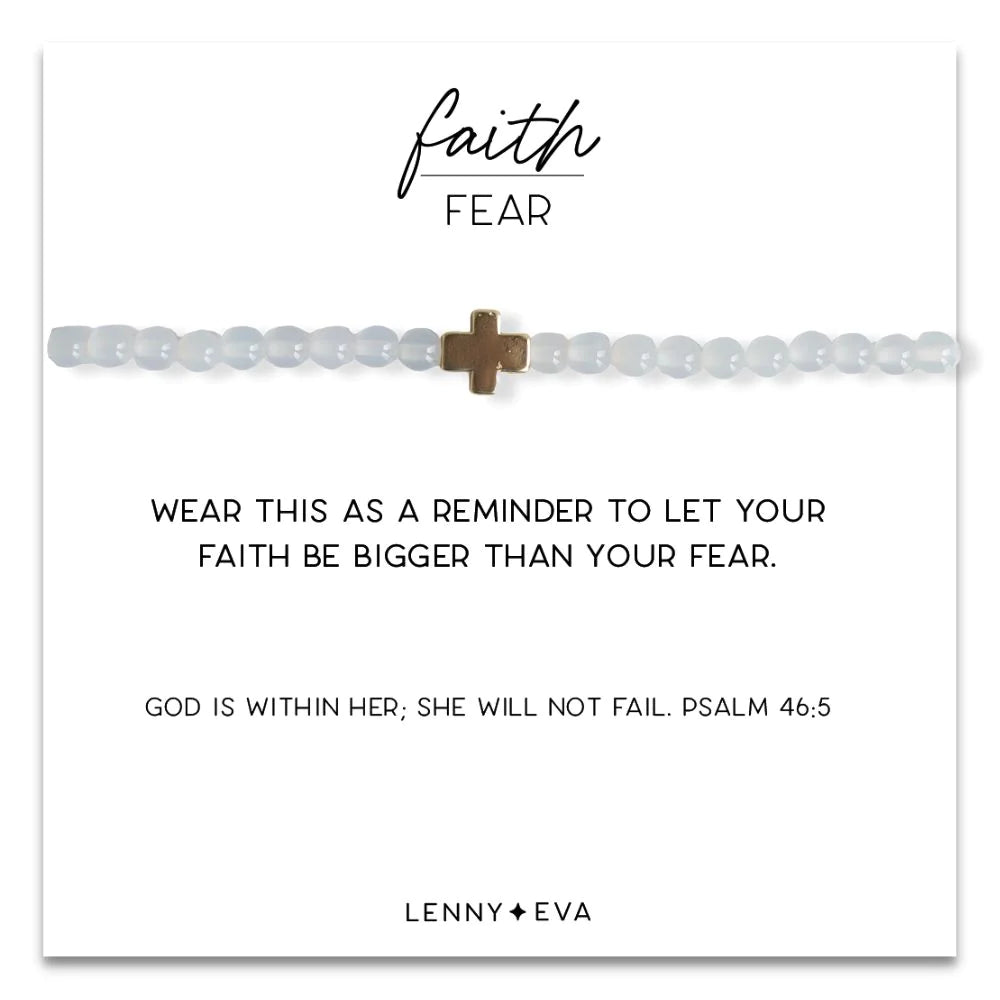 Faith Over Fear Cross Bracelet - White Agate