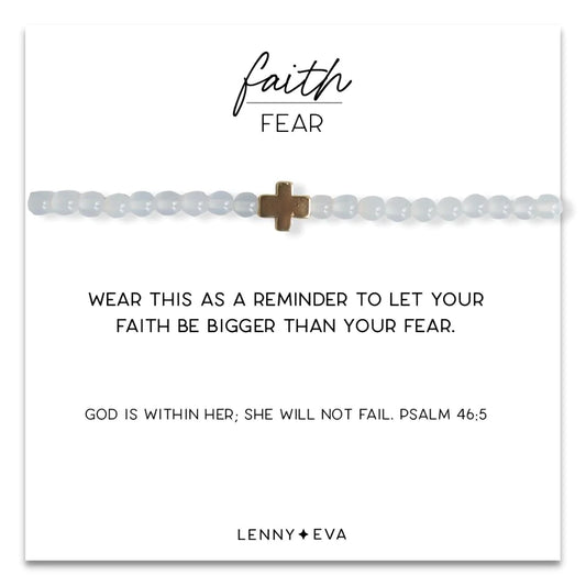 Faith Over Fear Cross Bracelet - White Agate