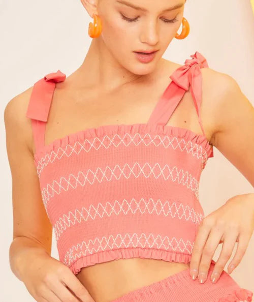 Tie Shoulder Ruffle Crop Top