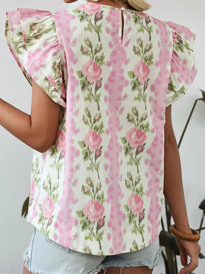Floral Ruffle Sleeve Top