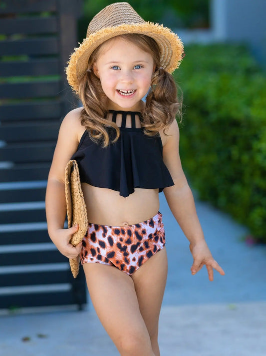 Girls Black Leopard Two Piece