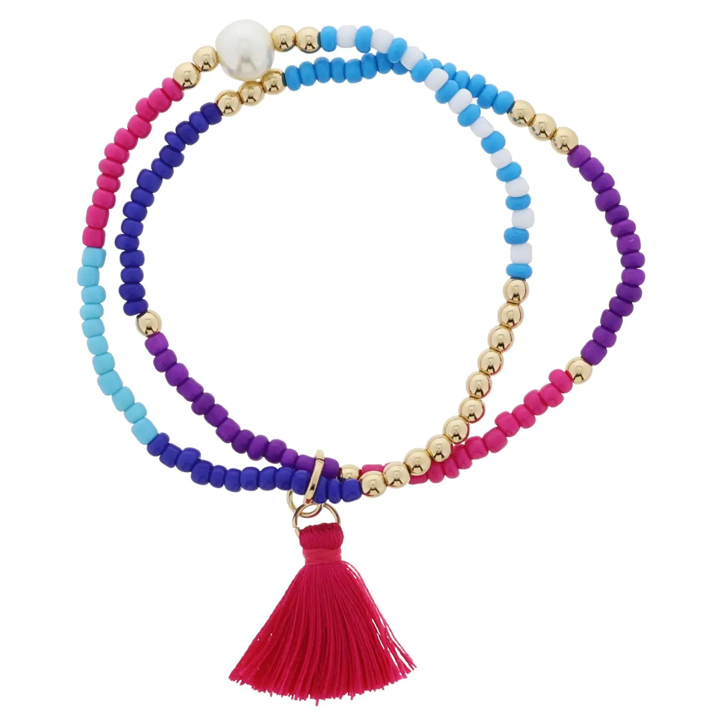 JM Kids 2 Strand, Multi Pink Tassel Bracelet