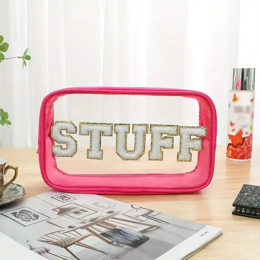 Letter Patch Cosmetic Bag - Hot Pink