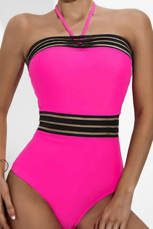 Rose Mesh Stripe One Piece