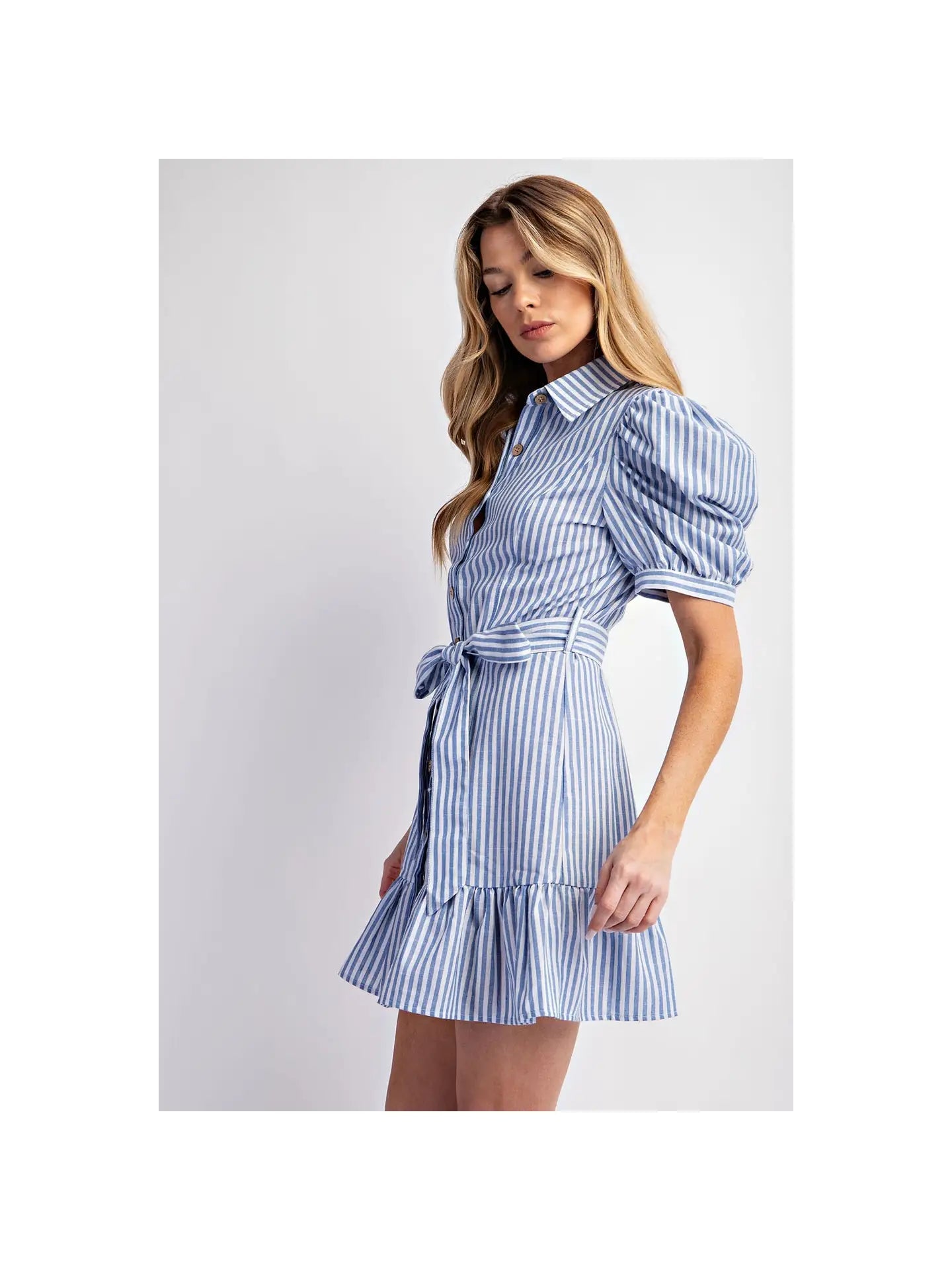 Cotton Stripe Belted Shirt Dress