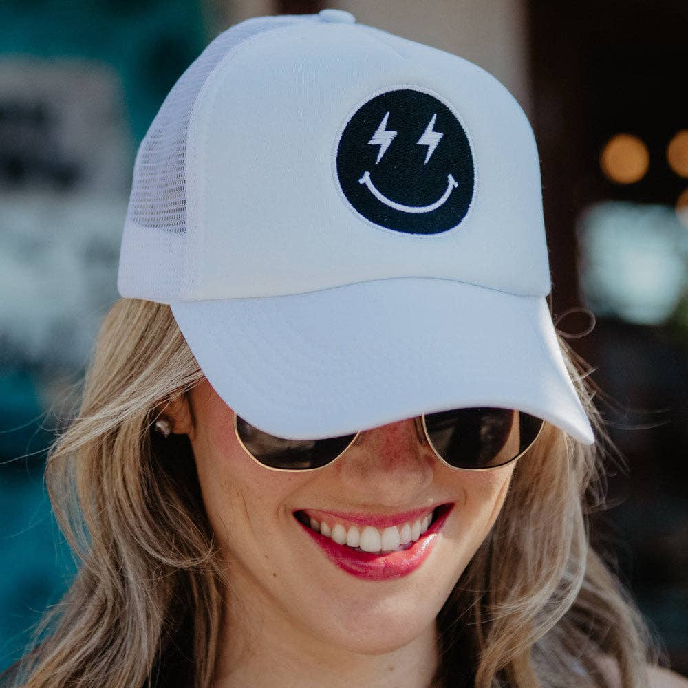 Black Lightning Happy Face Foam Trucker Hat