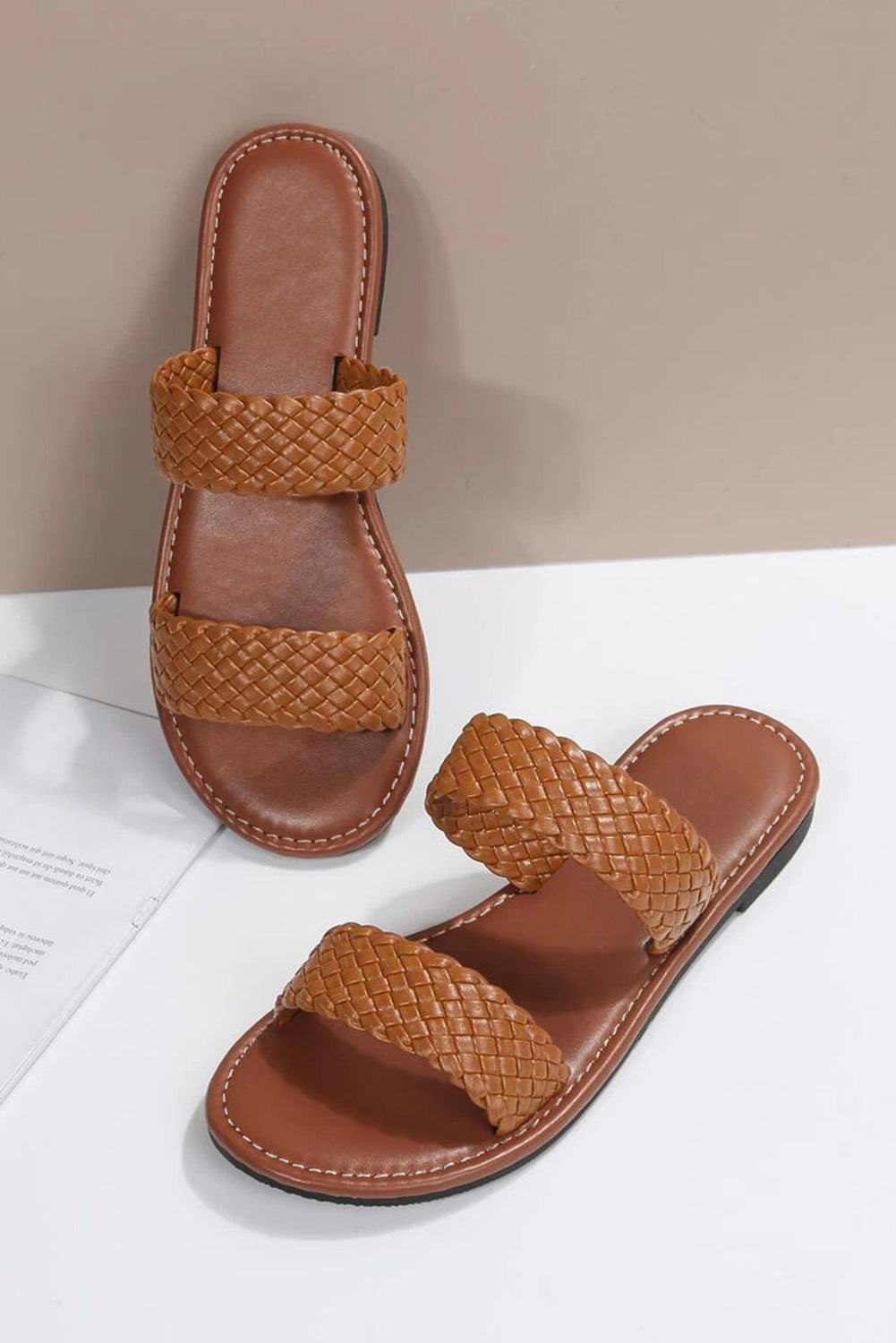 Chestnut Braided Double Band Flat Sandals