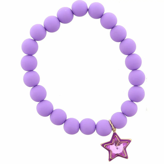 JM Kids Purple Crystal Star On Purple Beads Bracelet