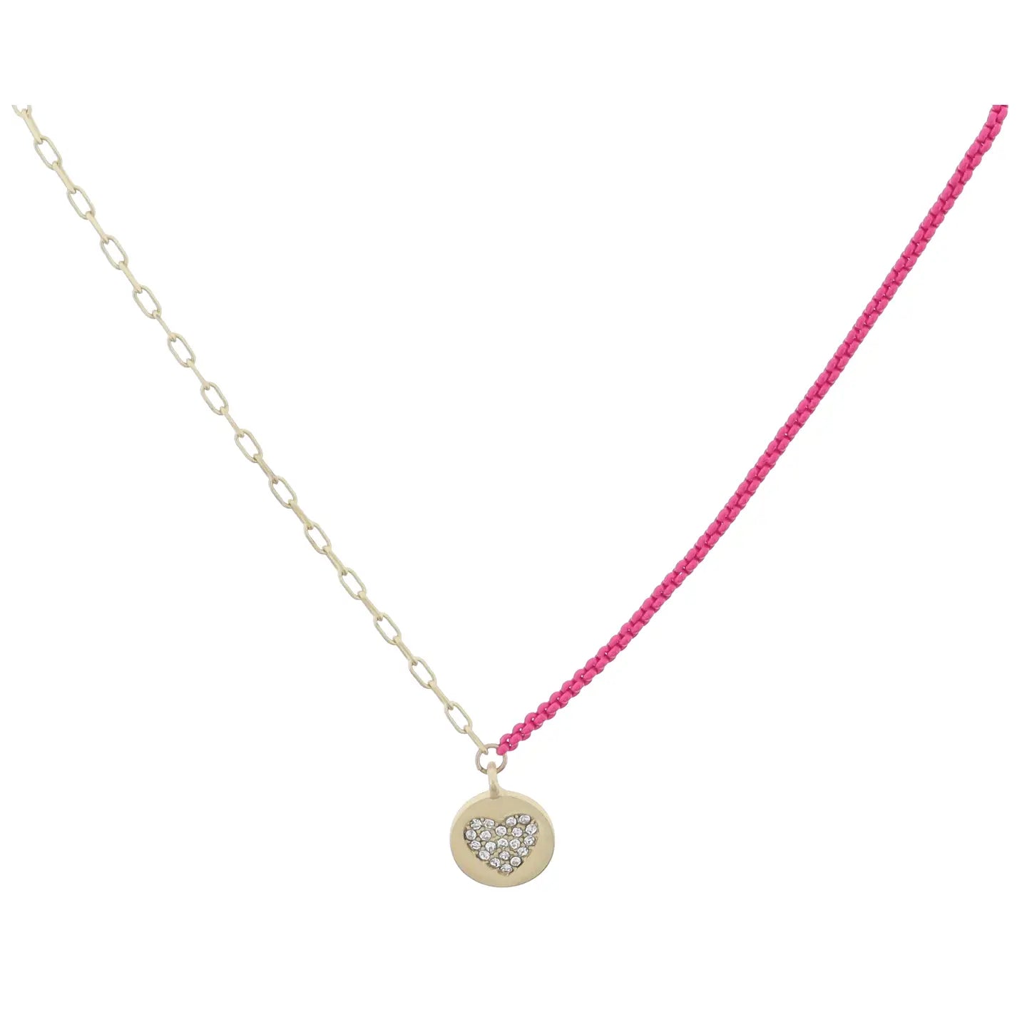 JM Kids Half Gold Chain, Pink Chain with Heart Disc Necklace