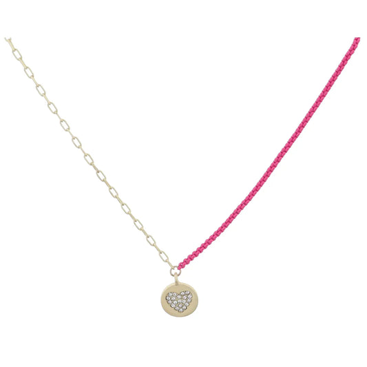 JM Kids Half Gold Chain, Pink Chain with Heart Disc Necklace