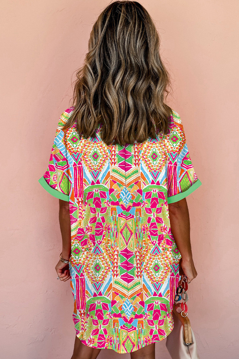 Geometric Print Short Sleeve Shirt Dress