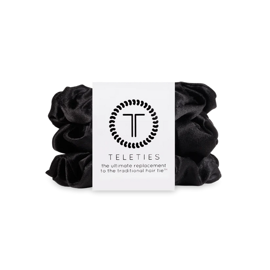 Teleties Large Silk Scrunchies - Jet Black