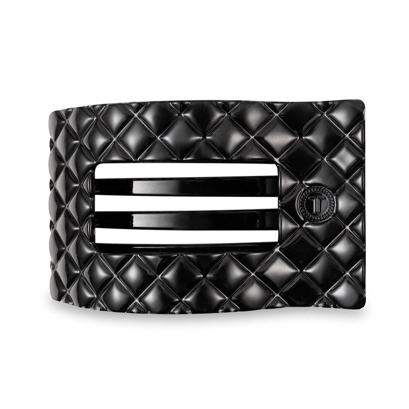 Teleties Large Flat Rectangle Hair Clip - Jet Black Quilted