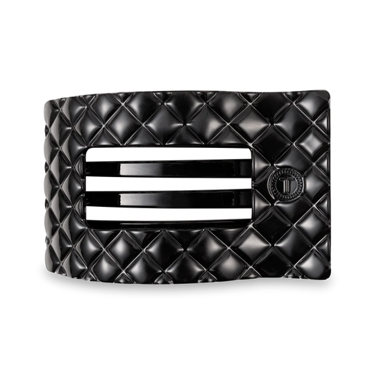 Teleties Large Flat Rectangle Hair Clip - Jet Black Quilted