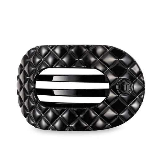 Teleties Large Flat Round Hair Clip - Jet Black Quilted