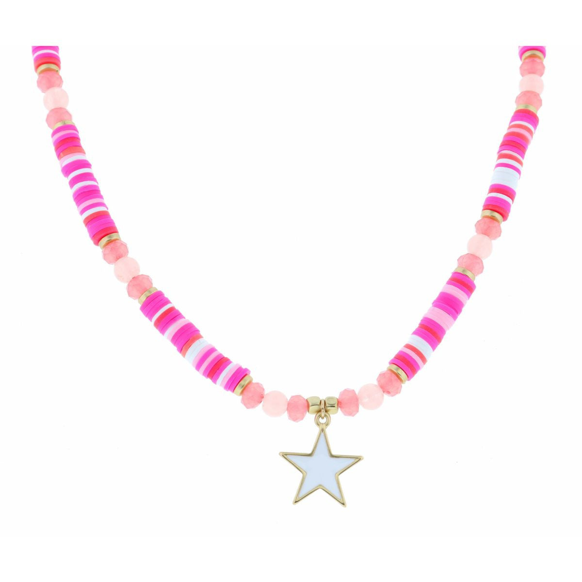 Kids Pink Rubber Sequins Necklace - White Star