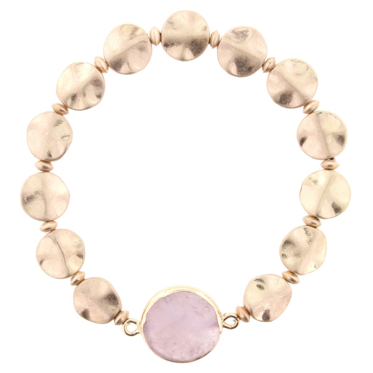 Rose Quartz Circle, Gold Beaded Stretch Bracelet
