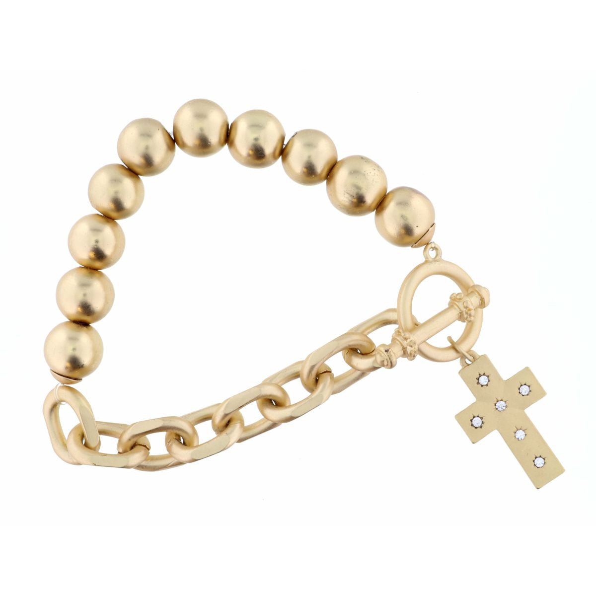Gold Cross with Mini Clear Crystal Starbursts Bracelet