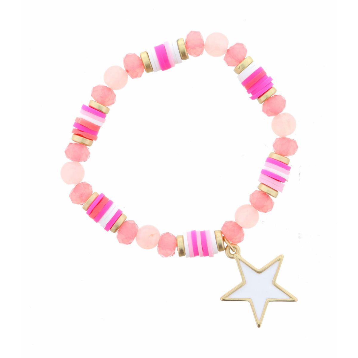 Kids Pink Rubber Sequins Bracelet - White Star