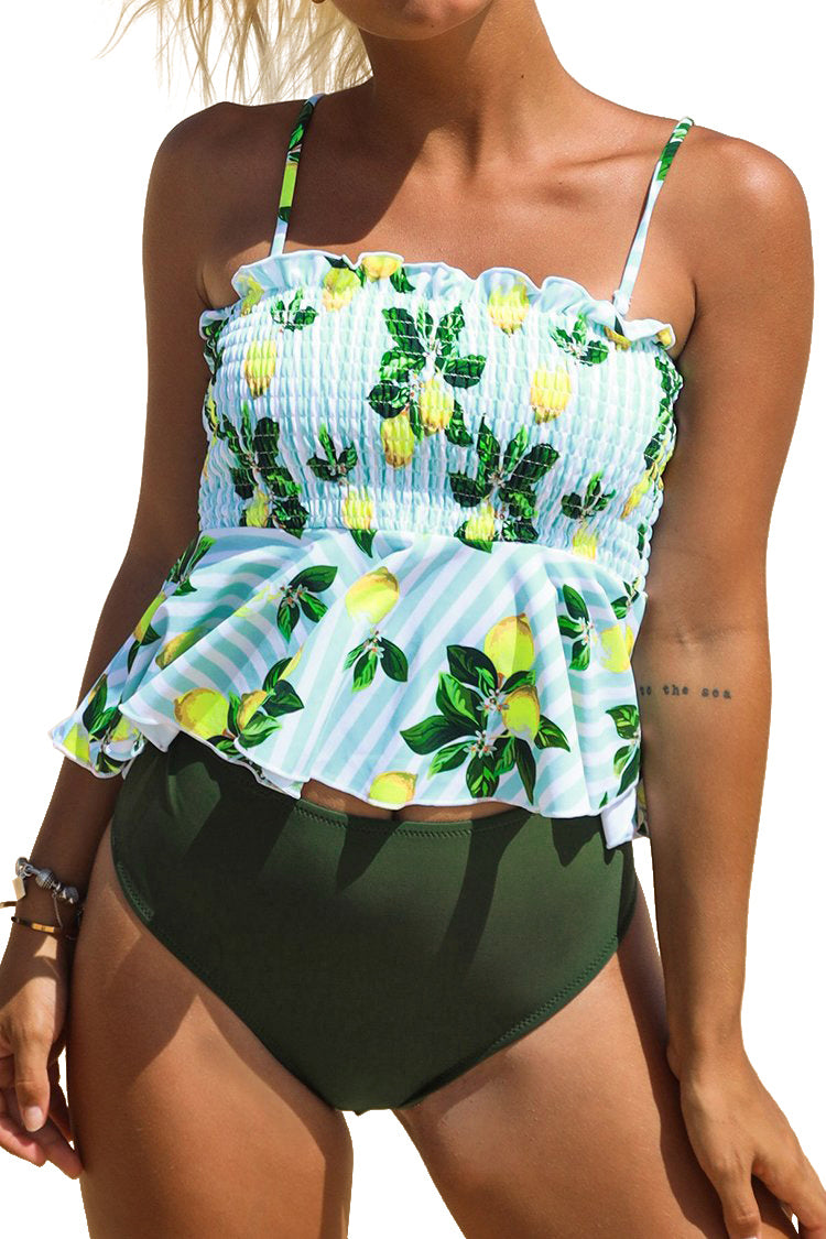 Green Lemon Print Bikini