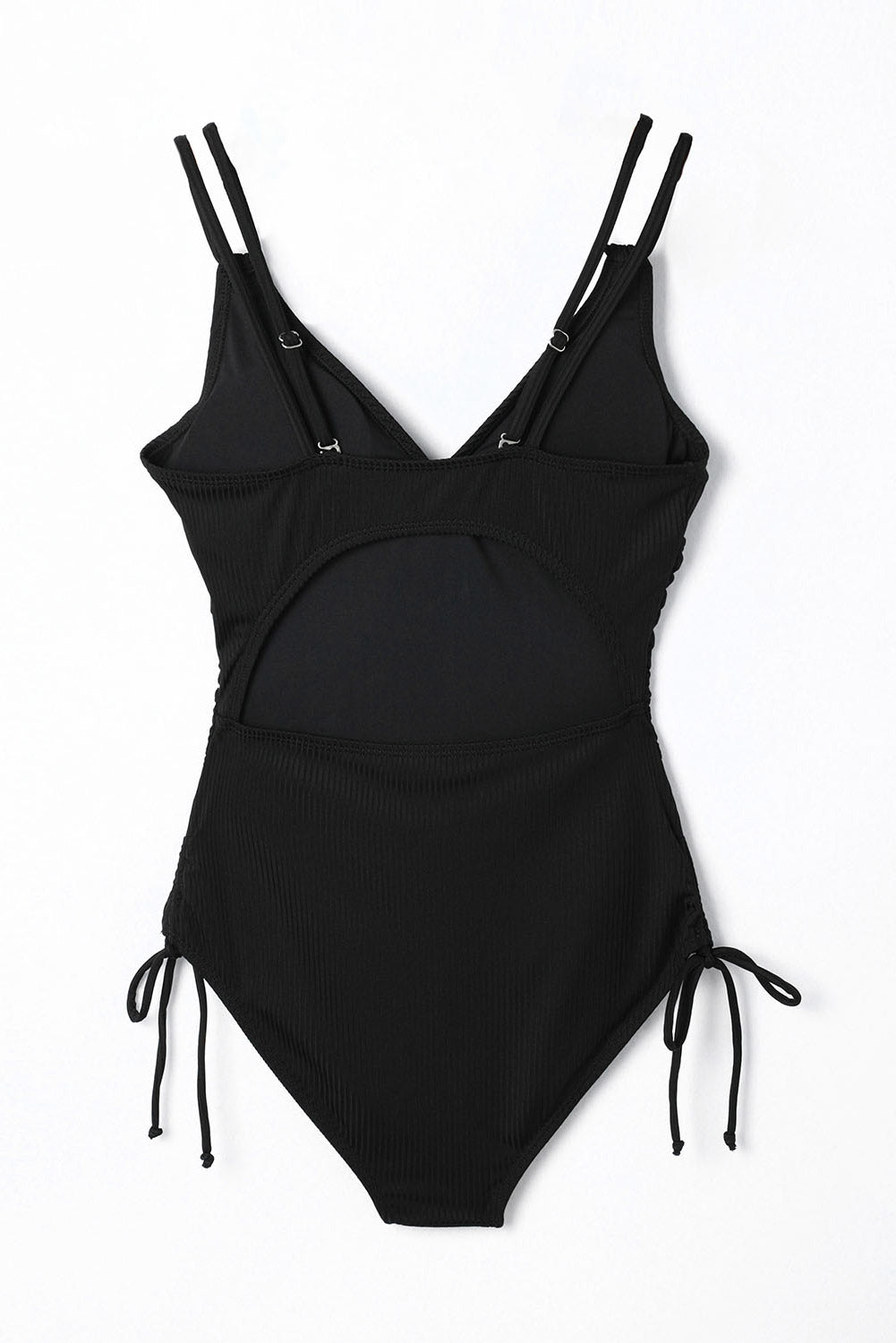 Black Ribbed Knit One Piece Swimsuit