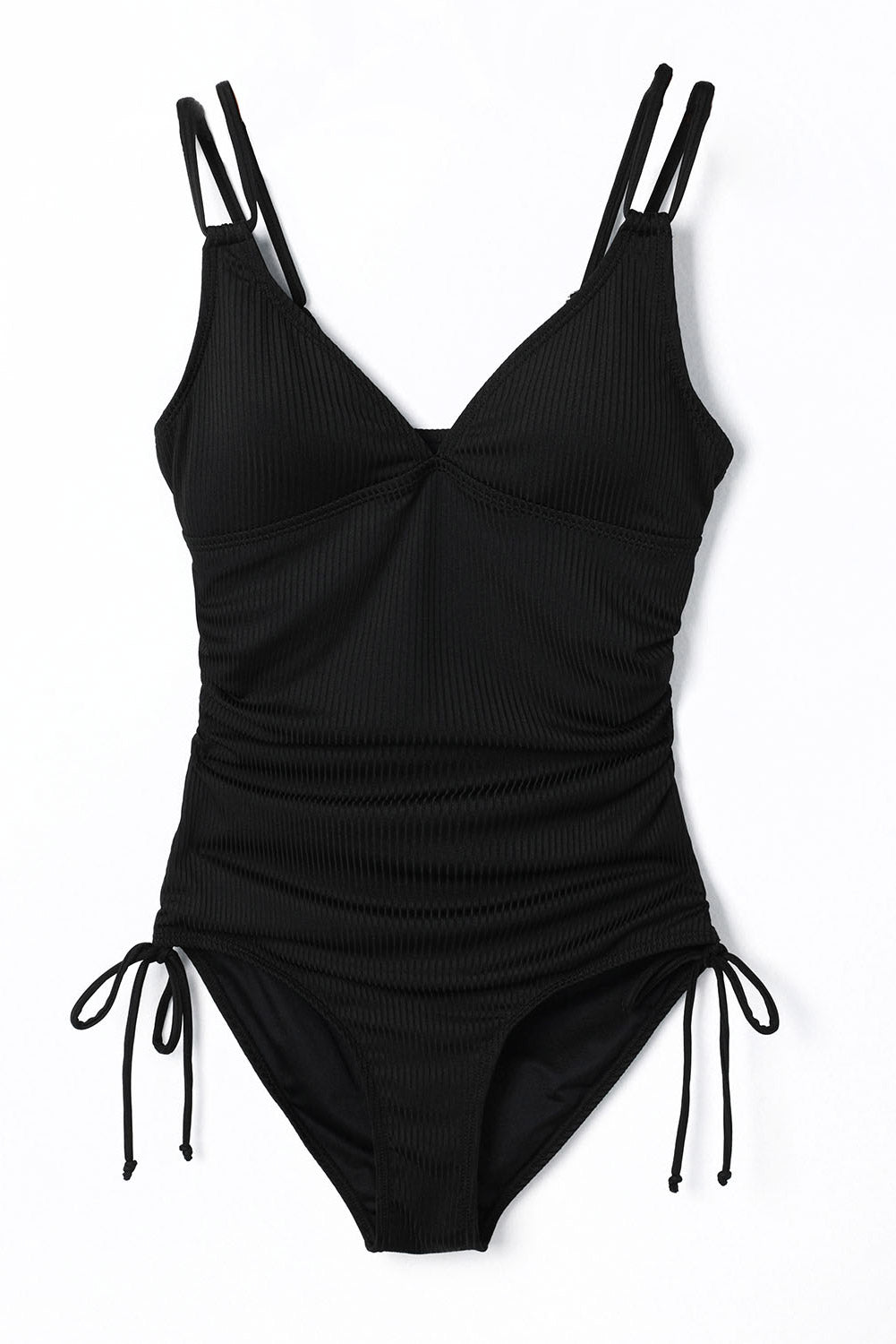 Black Ribbed Knit One Piece Swimsuit