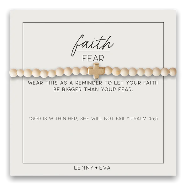 Faith Over Fear Cross Bracelet - Fossil Jasper