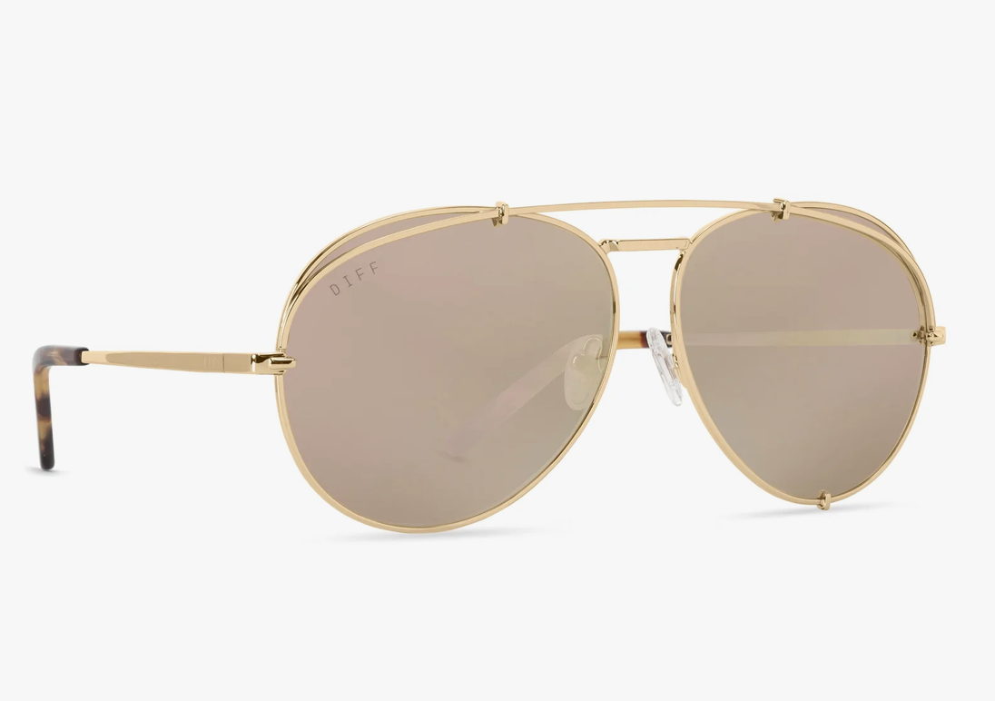 DIFF Gold Cherry Blossom Mirror Polarized Sunglasses