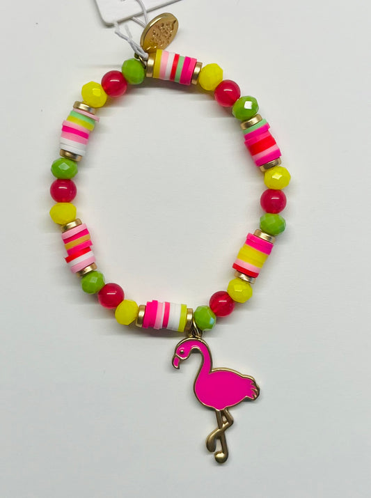 Kids Pink and Lime Rubber Sequins Bracelet - Flamingo